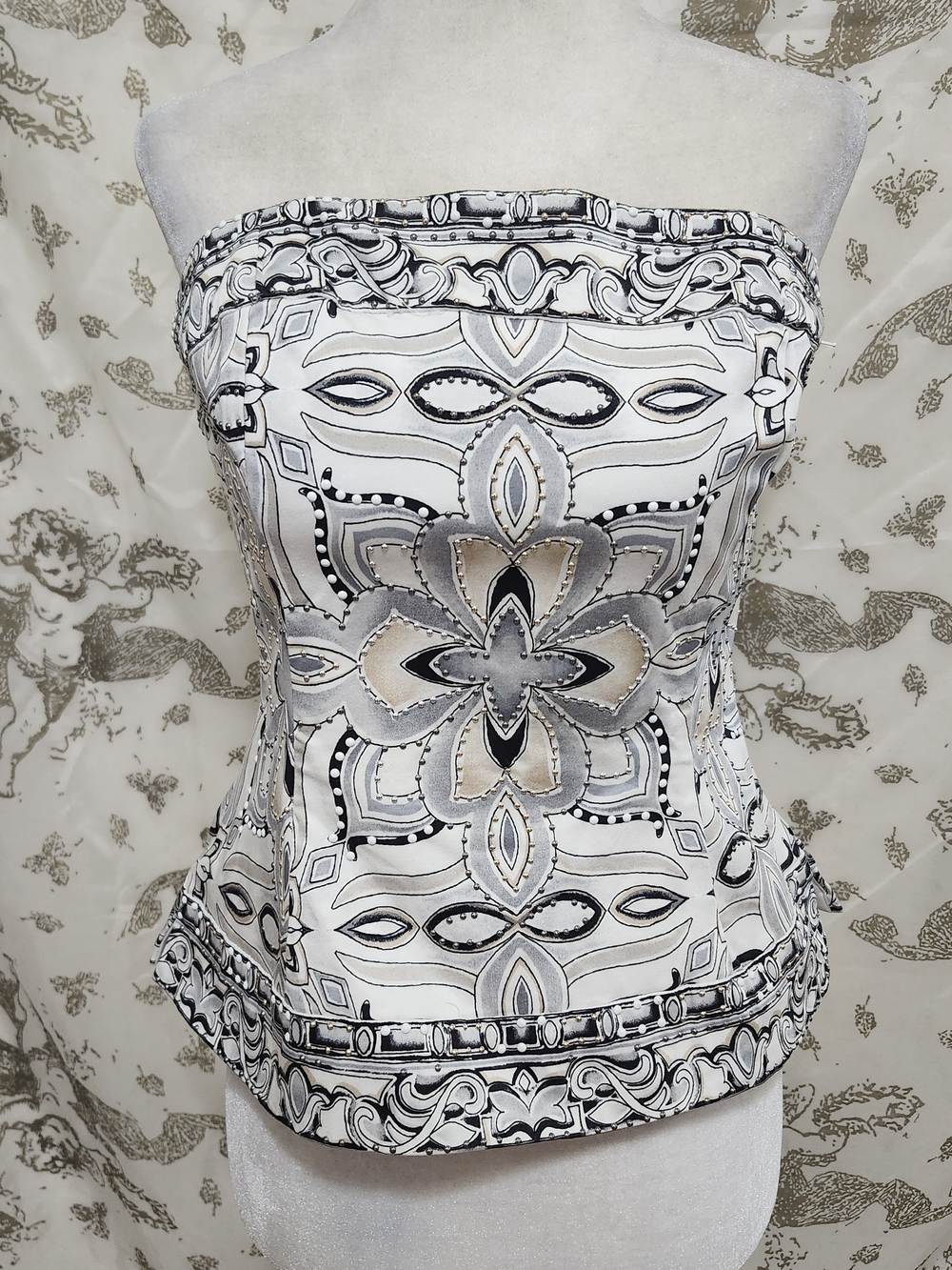 Strapless Printed Bustier Top - Black & White